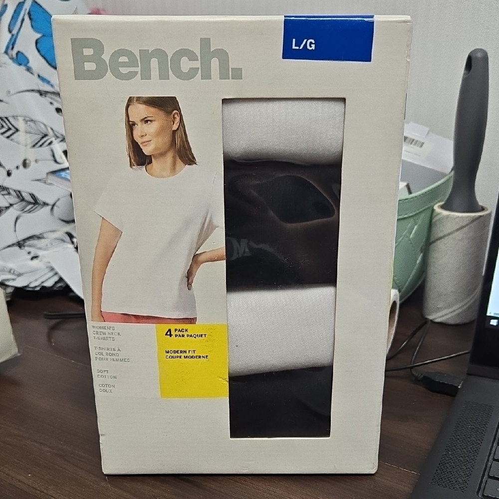 Bench Size L Black and White 4 Pack of Cotton Crew Neck T-Shirts